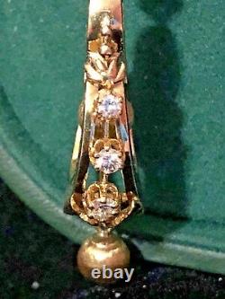Antique 14k/18k Gold Diamond Black Enamel Dangle Earrings Rare Elegant