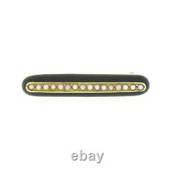 Antique 14k Gold Seed Pearl Black Enamel Frame Petite Collectible Bar Pin Brooch