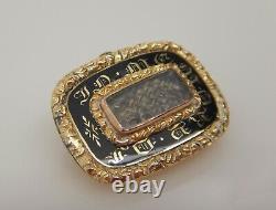 Antique 15 ct gold and black enamel memorial /mourning pin brooch /pendant