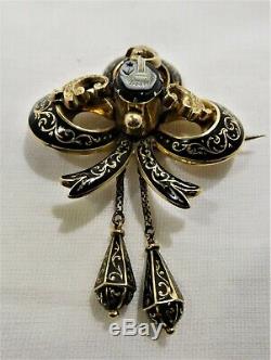 Antique 15 ct gold & black enamel & sardonyx mourning brooch c 1870