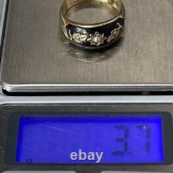 Antique 15ct Gold Black Enamel Pearl Mourning Ring & Antique Box UK L 1/2