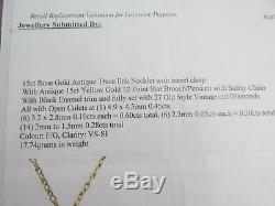 Antique 15ct Rose Gold Diamond and Black Enamel Pendant / Brooch Valuation $9000