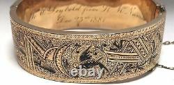 Antique 1800's Gold filled Bangle Bracelet Taille d'Epargne Black Enamel Hinged