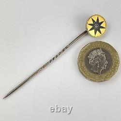 Antique 18ct Yellow Gold Tested Stick Pin Black Enamel Star Central Diamond 72mm