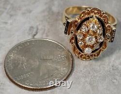 Antique 1920's 14K Yellow Gold. 50ctw Diamond Black Enameled Filigree Ring