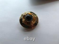 Antique 9ct 9k Gold Greek Key Black Enamel Bulls Eye Agate Mourning Brooch