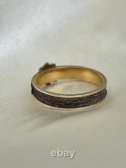 Antique 9ct Gold Black Enamel Pearl Star Hair Mourning Ring