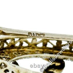 Antique Art Deco 14K Gold Seed Pearl Black Enamel Bow Filigree Wreath Brooch Pin