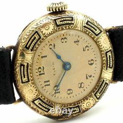 Antique Art Deco Lady Elgin Watch Prod. 1920 14K Gold Enamel 15J Grade 444 Runs