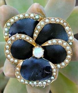 Antique Art Nouveau 14k Gold Enamel Opal Pearl Pansy Pendant Pin-Estate Jewelry
