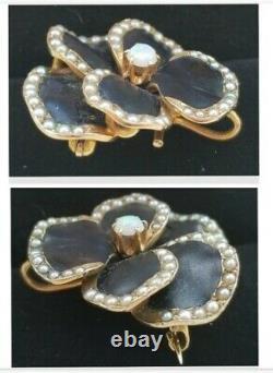 Antique Art Nouveau 14k Gold Enamel Opal Pearl Pansy Pendant Pin-Estate Jewelry