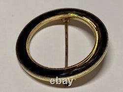 Antique Art Nouveau Carter Gough Co. 14k Gold Black Enamel Circle Pin Brooch