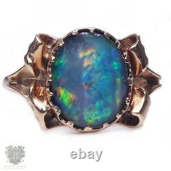 Antique Australian solid 9ct gold black opal triplet ring