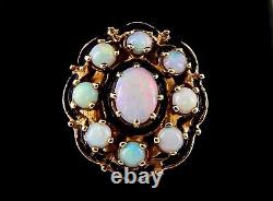 Antique Black Enamel 10k 23mm Wide Fiery Opal Cluster Ring Size 7 1/2