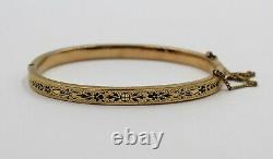 Antique Black Enamel Mourning Thin Bangle Bracelet Dated 1925 14K Yellow Gold