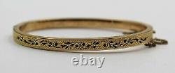 Antique Black Enamel Mourning Thin Bangle Bracelet Dated 1925 14K Yellow Gold