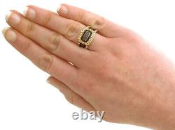 Antique Black Enamel and 14Carat Yellow Gold Mourning Ring Size 0 1/2