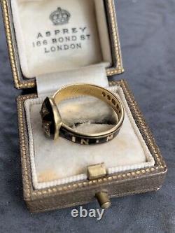Antique Black Enamel and Diamond'In Memoriam' Mourning Ring in 18ct Yellow Gold