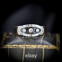 Antique Black Enamel and Old Cut Diamond 9ct 9K Yellow Gold Band Ring