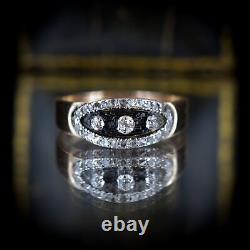 Antique Black Enamel and Old Cut Diamond 9ct 9K Yellow Gold Band Ring