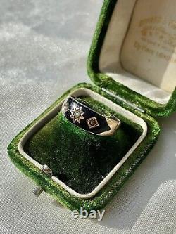 Antique Black Enamel and Pearl 3 Stone in 9ct Yellow Gold