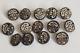 Antique Black Glass With White And Gold Enamel Button Lot Of Fourteen