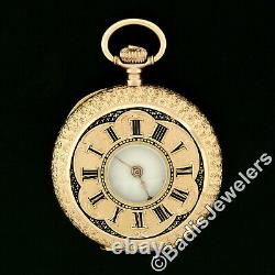 Antique Detailed 14k Rose Gold & Black Enamel Half-Hunter 11j Swiss Pocket Watch