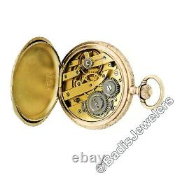 Antique Detailed 14k Rose Gold & Black Enamel Half-Hunter 11j Swiss Pocket Watch