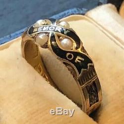 Antique Early Victorian Black Enamel Memorial Ring Hallmarked 15ct Gold