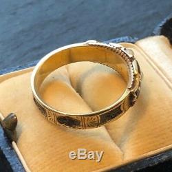 Antique Early Victorian Black Enamel Memorial Ring Hallmarked 15ct Gold