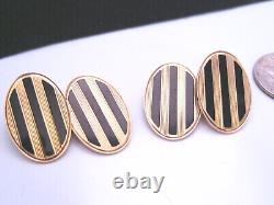 Antique Edwardian Art Deco J ROTHSCHILD 14K Gold Black Enamel Cufflinks Buttons