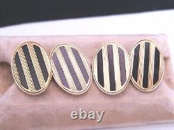 Antique Edwardian Art Deco J ROTHSCHILD 14K Gold Black Enamel Cufflinks Buttons