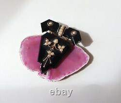 Antique Enameled 15K Gold Black Onyx & Seed Pearl Mourning Brooch 1.75 13 Grams