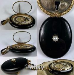 Antique French 18k Gold and Black Enamel, Pearl, Double Locket, Mourning Pendant