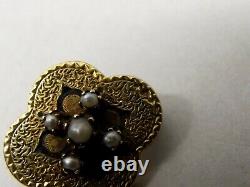 Antique Georgian 14K Gold Taille D'Epargne Black Enamel Brooch Pin Mourning