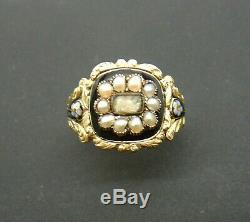 Antique Georgian 18ct Gold, Black Enamel & Pearl Mourning Ring 1825