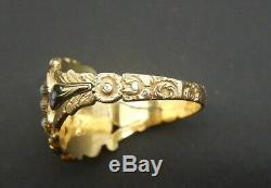 Antique Georgian 18ct Gold, Black Enamel & Pearl Mourning Ring 1825