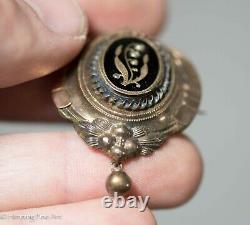 Antique Gold 19th Century Victorian Mourning Brooch with Black Enamel May 1878