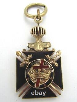 Antique Gold & Enameled Knights Templar Fob, Gold Knight Red Cross Black Shield
