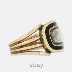 Antique Gold Ring- Georgian 1800s Hair Locket Black Enamel Mourning Ring 15ct