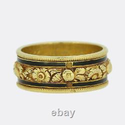 Antique Gold Ring Victorian 1840s Black Enamel Mourning Ring 18ct Yellow Gold