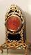 Antique Jeweled Guilloche Enamel Black Glass Gold Ormolu Mantel Swiss Clock