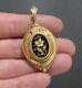 Antique Ornate Victorian Rolled Gold Black Enamel Mourning Locket Brooch Pendant