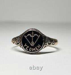 Antique Ring With Black Enamel'Yeomen' With Bow And Arrow 10k Gold