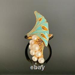 Antique Russian Faberge 14K Gold, Blue and Black Enamel, 8 Pearls, Ladies Ring