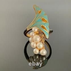 Antique Russian Faberge 14K Gold, Blue and Black Enamel, 8 Pearls, Ladies Ring