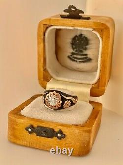 Antique Russian Faberge 14K Pink Gold Black Enamel 1.23ct. Diamond Ladies Ring
