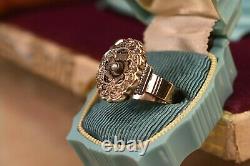 Antique Victorian 10K 14K gold black enamel pearl ring sz 7