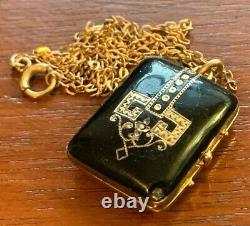 Antique Victorian 10k Gold Memorial Locket Black Enamel Gold Filled Chain