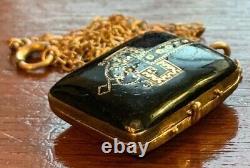 Antique Victorian 10k Gold Memorial Locket Black Enamel Gold Filled Chain